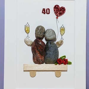 40th Ruby Wedding Anniversary, 40th Anniversary Gift, Pebble Art Picture, Personalised 40th Anniversary Gift For Parents, Couples Gift image 3