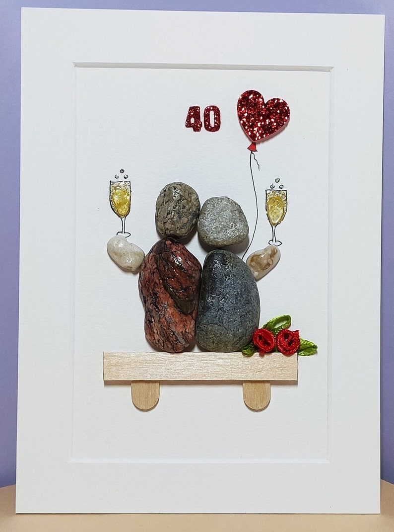 40th Ruby Wedding Anniversary, 40th Anniversary Gift, Pebble Art Picture, Personalised 40th Anniversary Gift For Parents, Couples Gift image 3