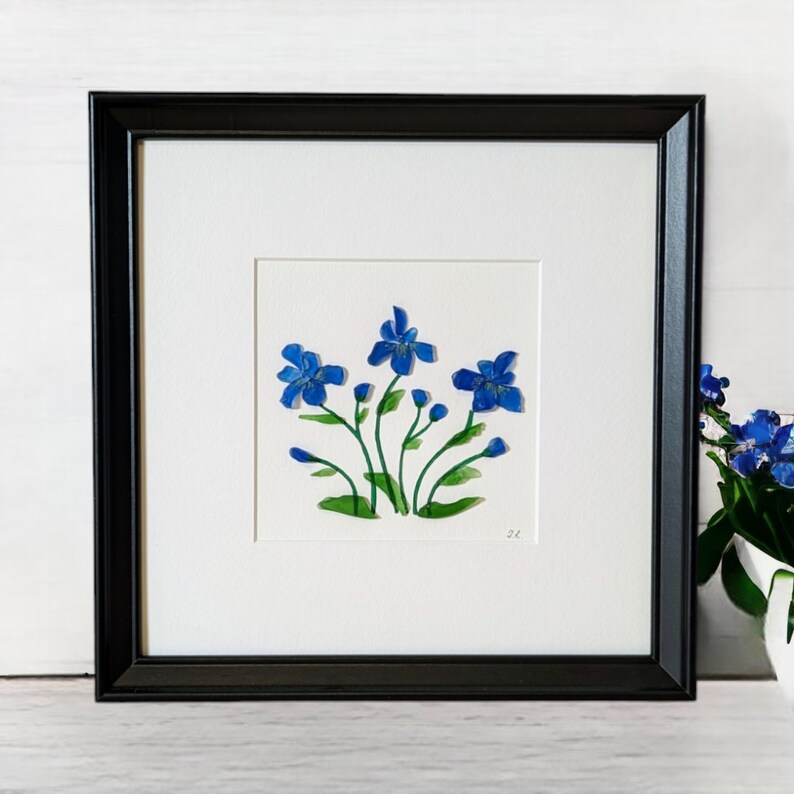 Art personnalisé avec galets, fleurs, iris, fleurs en verre de mer, photo en verre de mer, cadeau d'anniversaire, cadeau de mariage, cadeau d'une mère, cadeau d'anniversaire, encadré image 6