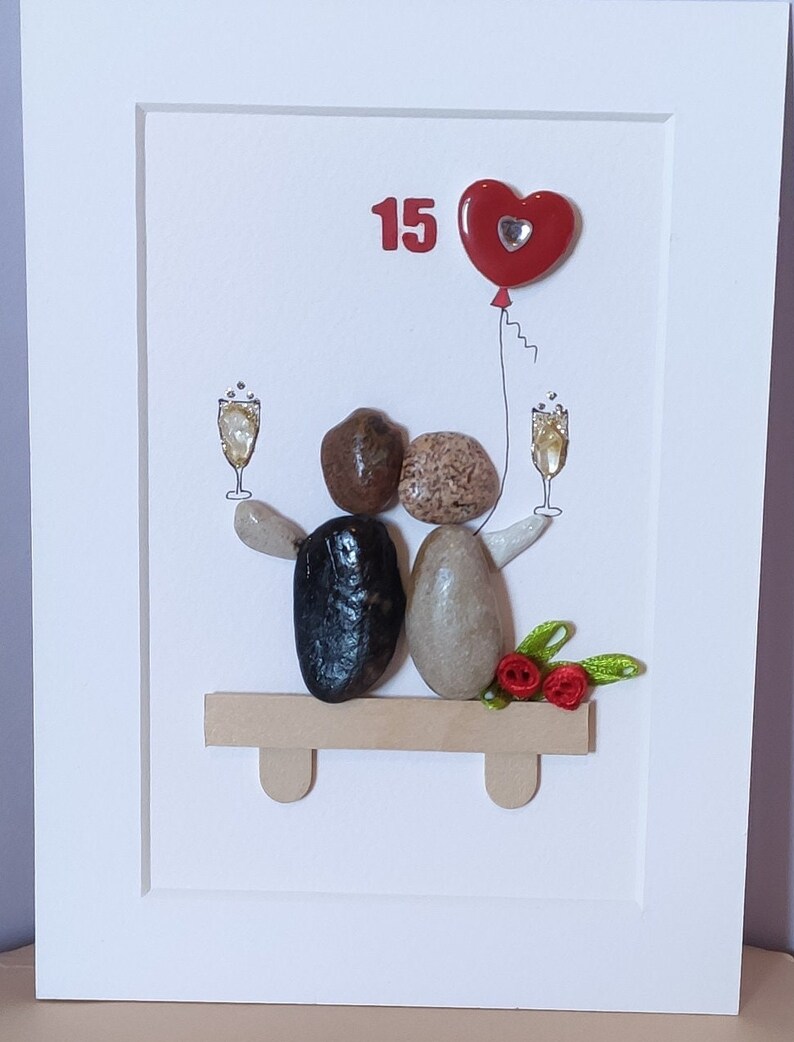 15th Crystal Wedding Anniversary/ Crystal Anniversary Pebble Art Picture With Crystal Heart/ 15th Crystal Anniversary Gift/ 15 Anniversary image 7