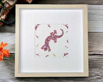 Framed Lizard 3D Glass Picture Wall Art Decor - Handmade Glass Gecko Salamander  Ornament - Unique Christmas Glass Lizard Gift Wall Hanging