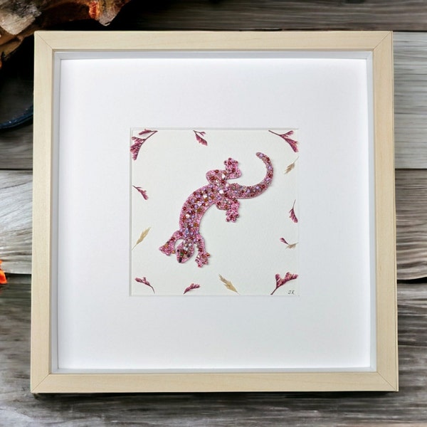 Décoration murale en verre 3D lézard encadrée - Ornement de salamandre gecko en verre fait main - Cadeau de Noël unique en verre lézard à suspendre