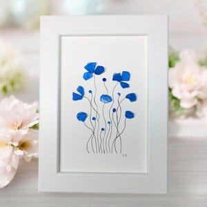 Sea Glass Forget Me Not Art - Sentimental Gift, 6x4 Framed Handmade, Coastal Floral Artwork