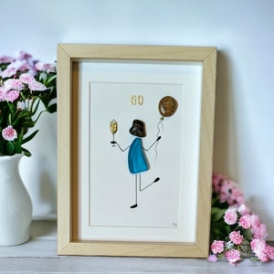 Sea Glass Pebble Art 50th Birthday Picture/ Personalized Any Age Stone Art Birthday Gift For Her/ Perfect Happy Birthday Gift For Friend