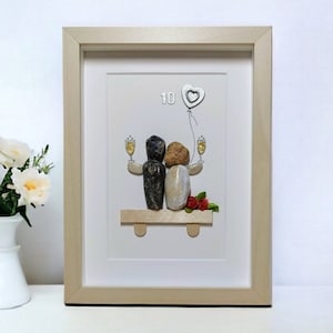 10e huwelijksverjaardag Pebble Art foto, 10e huwelijksverjaardag cadeaus, gepersonaliseerde blikken huwelijkscadeaus, uniek 10-jarig jubileum
