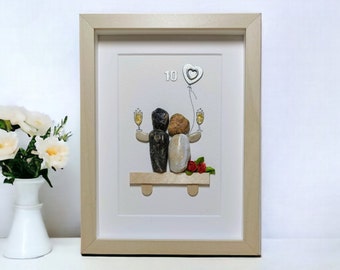 10th Wedding Anniversary Pebble Art Picture, 10th Wedding Anniversary Gifts, Personalised Tin Wedding Gifts, Unique 10 Anniversary Gift