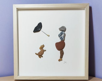 Personalised Birthday Gift Pebble Art Framed Dog Picture Pebble Art Dog Gift For Friends Gift For Mom Family Pebble Art Mothers Gift