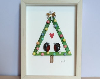 Christmas Pebble Art Picture Birds Pebble Art Personalized Christmas Gift Christmas Wall Decor Family Gift Christmas Gift Christmas Tree