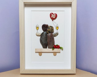 10th Wedding Anniversary Pebble Art Picture /Unique 10th, 15th, 20th Anniversary Gifts / Personalized 10th Tin Wedding Gifts For Couples