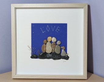 Personalised Family Gift, Family Portrait, Family of 4 with dog, Pebble Art, Anniversary Gift, Birthday Present, Mom Gift, Gift For Dad