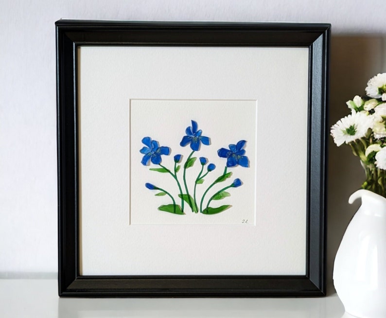 Art personnalisé avec galets, fleurs, iris, fleurs en verre de mer, photo en verre de mer, cadeau d'anniversaire, cadeau de mariage, cadeau d'une mère, cadeau d'anniversaire, encadré image 9