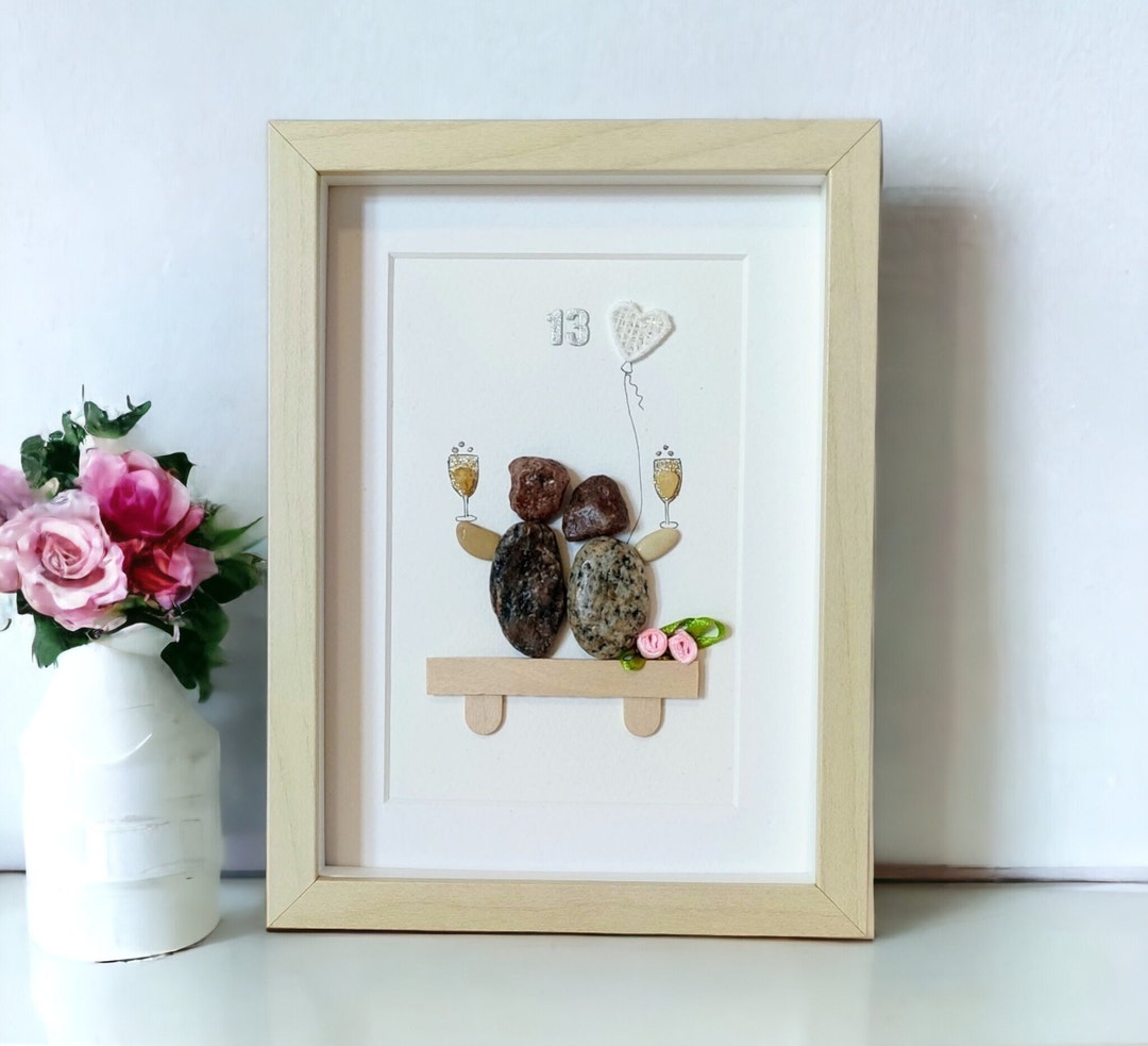 Personalised 13th Anniversary Gift, Lace Wedding Anniversary, Pebble ...