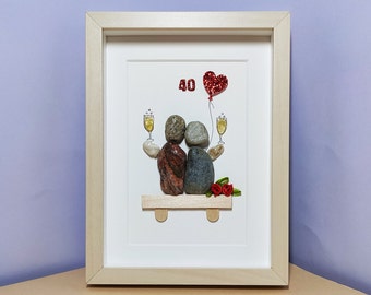 40th Ruby Wedding Anniversary, 40th Anniversary Gift, Pebble Art Picture, Personalised 40th Anniversary Gift For Parents, Couples Gift