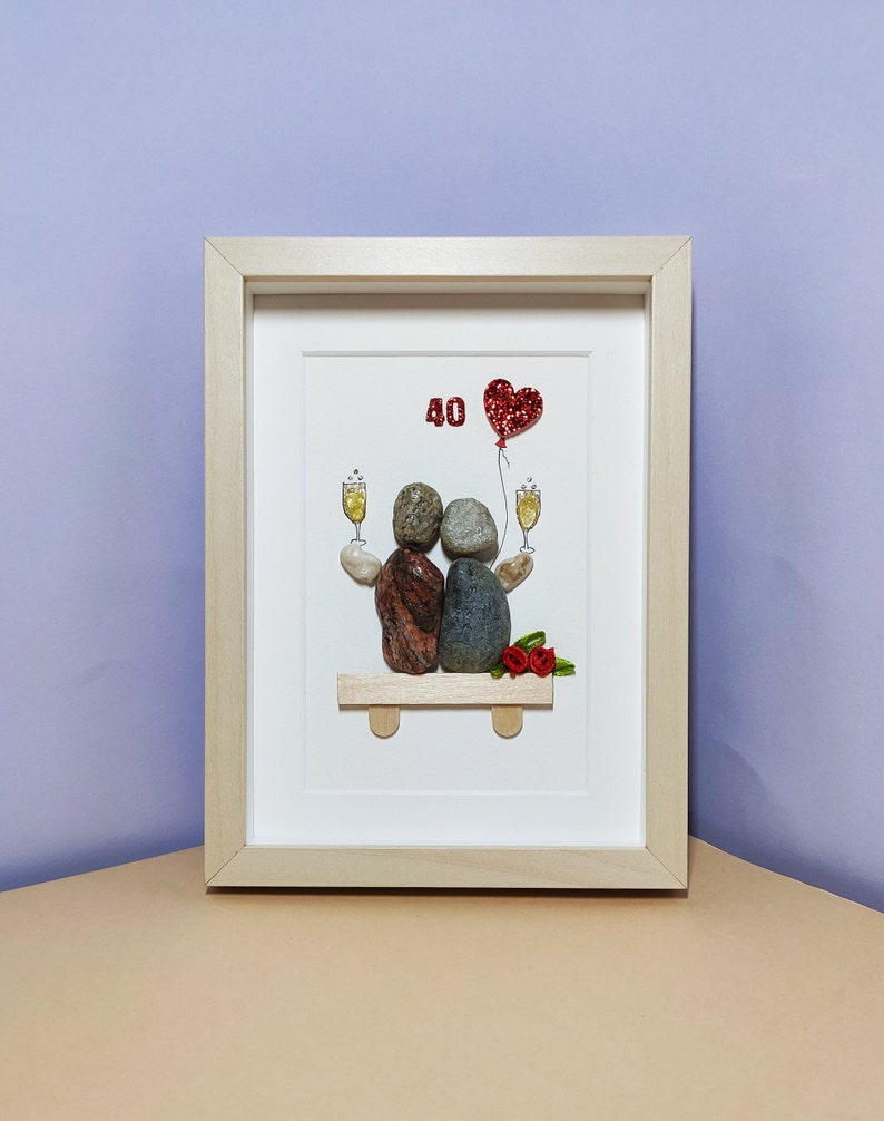 40th Ruby Wedding Anniversary, 40th Anniversary Gift, Pebble Art Picture, Personalised 40th Anniversary Gift For Parents, Couples Gift image 1