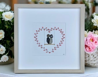 Personalized Wedding Pebble & Glass Picture/ Framed Pebble/ Him and Her Wedding Pebble Art Gift/ Wedding Swing