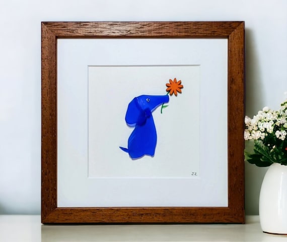 Seaglass Funny Blue Elephant Gifts/ 5x7 Frame Sea Glass Art Elephant/ Cute Elephant Friend Gift/ Unique Birthday Present For Friend
