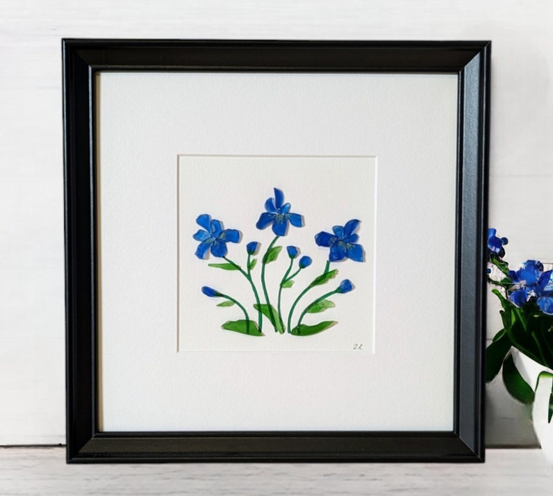 Art personnalisé avec galets, fleurs, iris, fleurs en verre de mer, photo en verre de mer, cadeau d'anniversaire, cadeau de mariage, cadeau d'une mère, cadeau d'anniversaire, encadré image 10