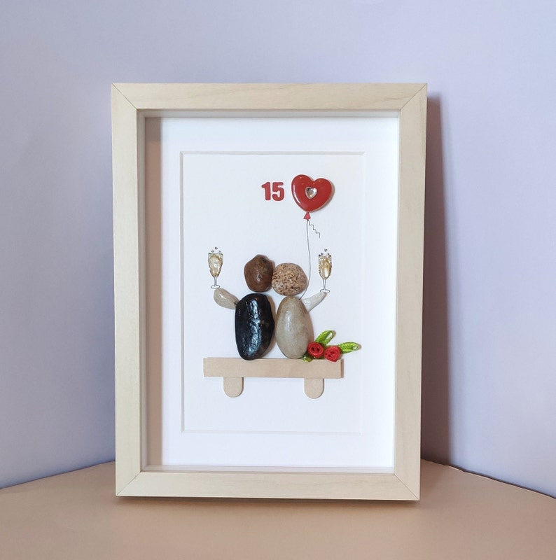 15th Crystal Wedding Anniversary/ Crystal Anniversary Pebble Art Picture With Crystal Heart/ 15th Crystal Anniversary Gift/ 15 Anniversary image 6