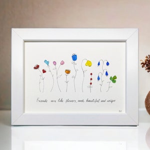 Sea Glass Pebble Art Friend Gift/ Framed Flowers Beach Glass Art Picture/ Unique Seaglass Present For Birthday/ Best Friend Friendship Gift