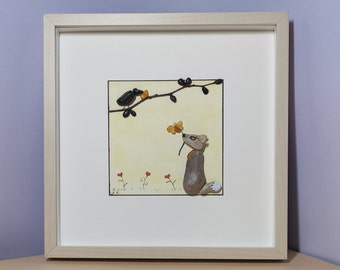 Pebble Art Picture Animal Pebble Art The Fox and the Crow Birthday Gift Mothers Day Gift For Her Friends Gift Mother and Daughter Framed