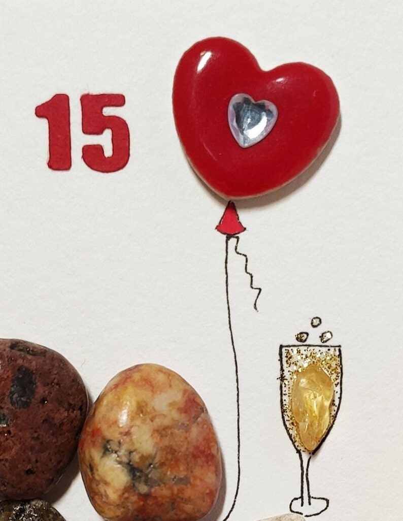 15th Crystal Wedding Anniversary/ Crystal Anniversary Pebble Art Picture With Crystal Heart/ 15th Crystal Anniversary Gift/ 15 Anniversary image 9