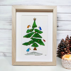 Sea Glass Christmas Tree/ Christmas Gifts/ Christmas Tree/ Sea Glass Picture/ Pebble & Sea Glass Art / Christmas Decoration/ 3D Art/ Framed