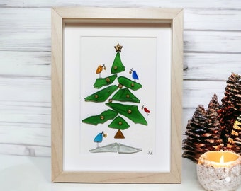 Sea Glass Christmas Tree/ Christmas Gifts/ Christmas Tree/ Sea Glass Picture/ Pebble & Sea Glass Art / Christmas Decoration/ 3D Art/ Framed