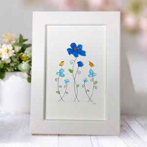 Framed Sea Glass Flowers & Birds | Meaningful Gift for Mom, Sister, or Best Friend | 6x4 Handmade Beachy Wall Art