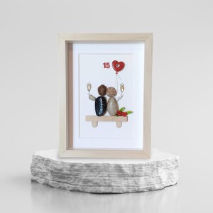 15th Crystal Wedding Anniversary/ Crystal Anniversary Pebble Art Picture With Crystal Heart/ 15th Crystal Anniversary Gift/ 15 Anniversary image 4