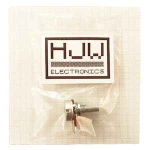 May include: A small electronic potentiometer component, packaged in a clear plastic bag. The label reads "HUW ELECTRONICS" in a rectangular frame. The potentiometer has a metal body, a rotating shaft, and red and white components.
