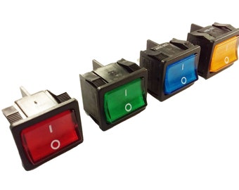 Rocker Switch Mains Power Neon Illuminated DPST 250 V 6 Amp