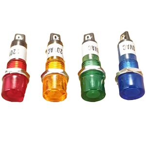 Neon Indicator Lamp 12mm: 220-250 VAC, Red, Orange, Green, Blue