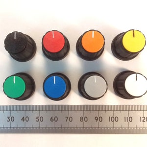 Potentiometer Control Knob 19mm with Movable Pointer Cap for 6.0mm Metric D Shaft, Various Colours K21 D60