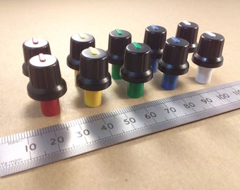 Through Panel Extension Volume Control Knob for Metric 6.0mm Flatted D Shaft Pots Various, Pack of 1, 5, or 10 Colours and Fit