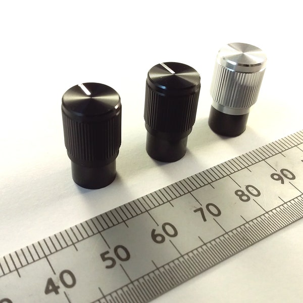 Narrow Body Aluminium Control Knob for 6mm T18 Splined or Flatted D Shaft Pots