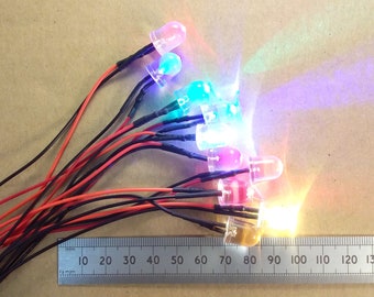 10mm LED Clear High Brightness 12V Volt Various Colors Constant, Pre-Wired Works from 6V to 12V Pack of 1, 5 or 10.