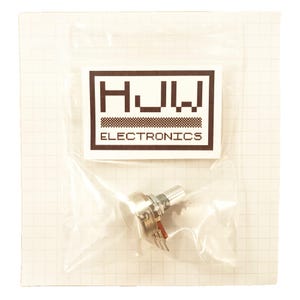 May include: A potentiometer component in a clear plastic bag. The component has a silver body with a rotating knob and red and silver terminals. A sticker with the text "HJW ELECTRONICS" is visible.