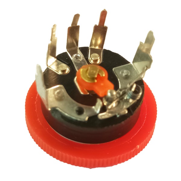 Switched Transistor Radio Volume Control Potentiometer & 21mm Red Thumbwheel Knob, 5K Pot