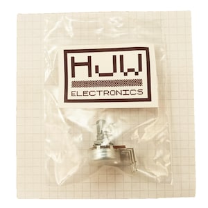 May include: A potentiometer component in a clear plastic bag. The label reads "HJW ELECTRONICS" in black block letters. The potentiometer is silver with a brown component and metal pins.