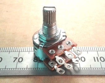 Stereo 16mm Linear Potentiometer Solder Lug Splined Dual Track B SLST