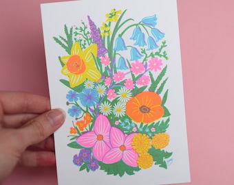 Wildflowers A4 A6 Risograph Art Print Postcard