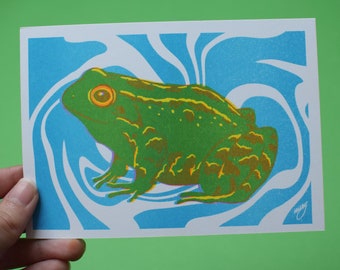 Happy Frog A6 Risograph Mini Art Print Postcard