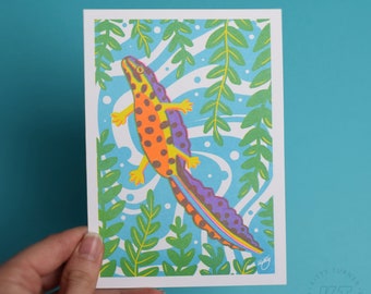 Happy Newt A6 Risograph Mini Art Print Postcard