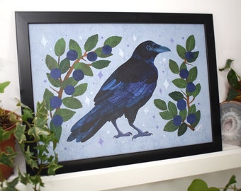 A4 Magical Carrion Crow Illustrated Art Print