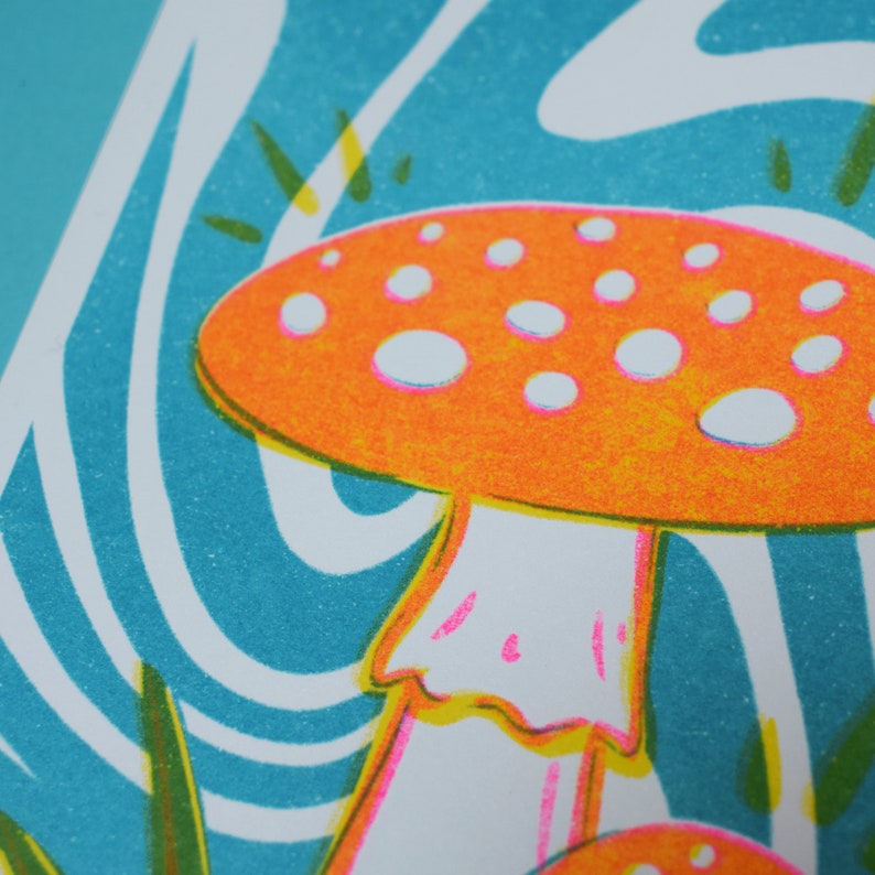 Fly Agaric A6 Risograph Mini Art Print Postcard Psychedelic Mushroom Fungi image 2