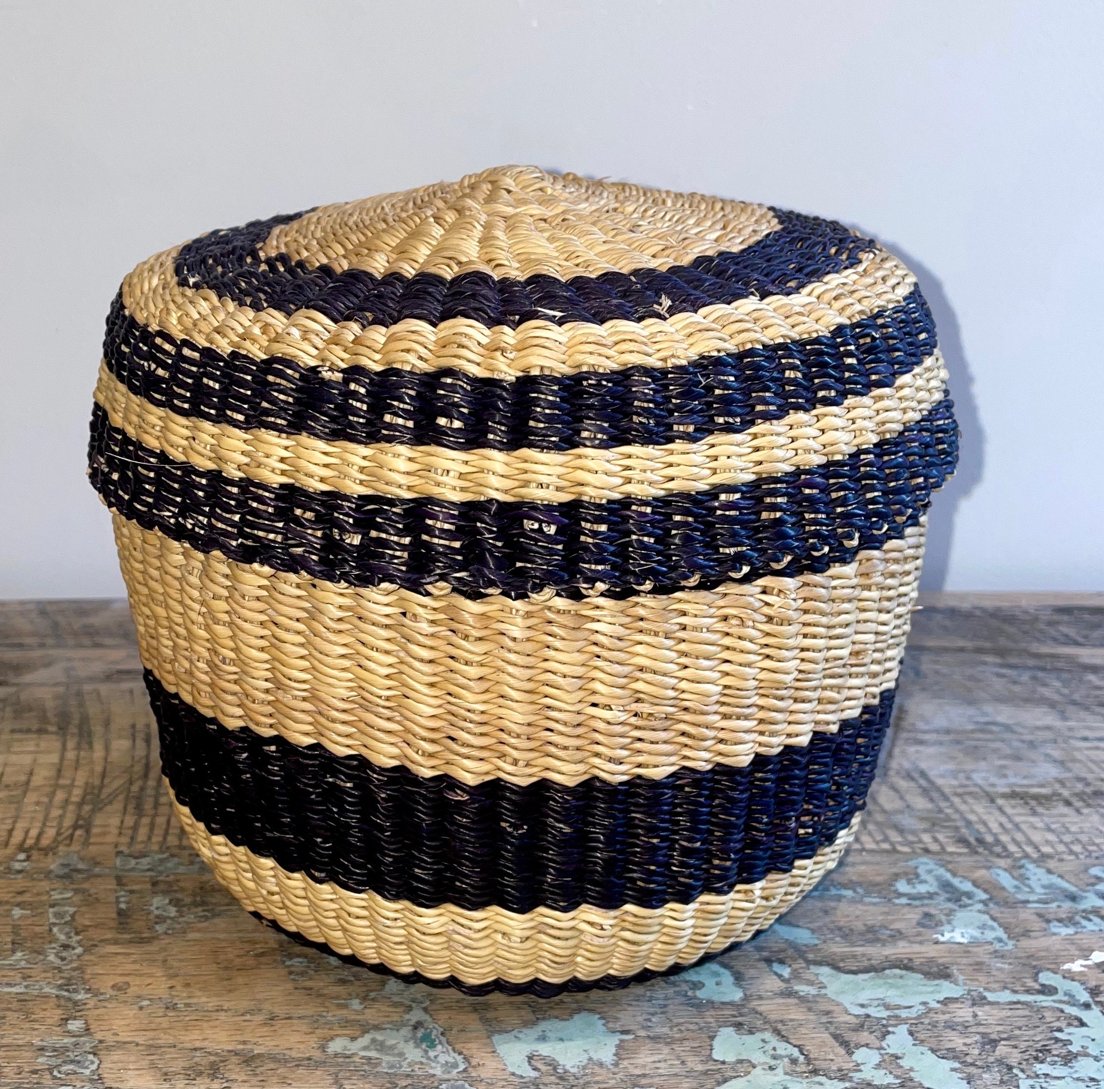African Bolgatanga Woven Basket/storage With Lid natural Etsy UK