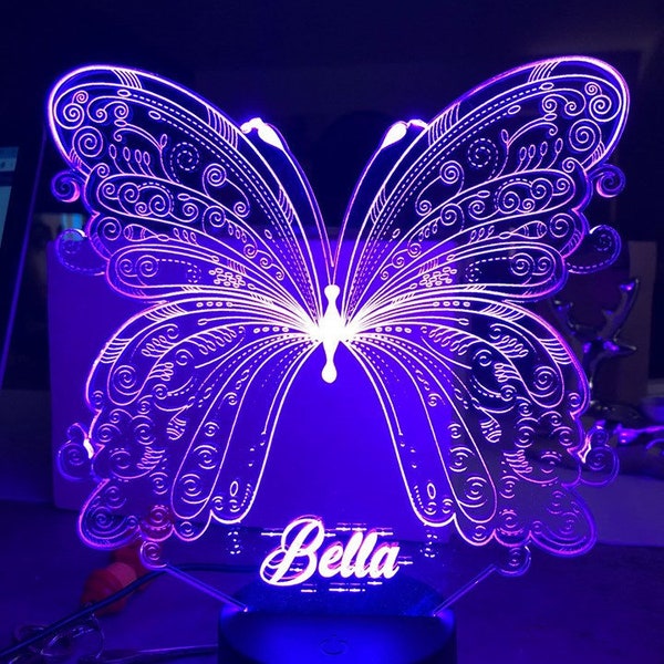 Personalised BUTTERFLY NIGHT LIGHT - butterflies, Girls lamp,  Bedroom light, Kids lamp, Girls bedroom lamp, led lamp