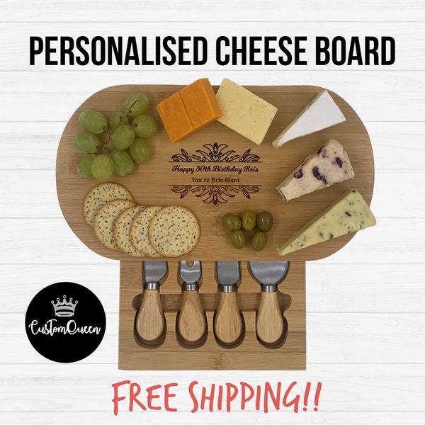 CHEESEBOARD WITH TOOLS - Awesome gift - Personalised cheeseboard with your wording and design - Wedding gift Cheese Board