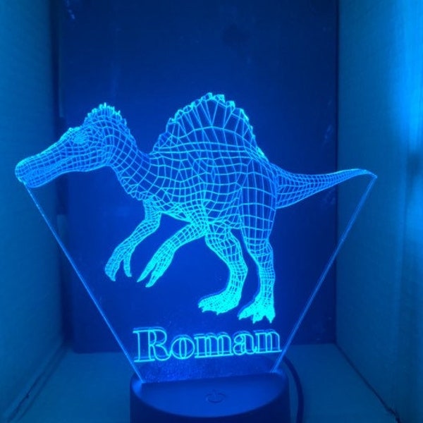 Personalised BOYS DINOSAUR LIGHT - Spinosaurus, tyrannosaurus lamp,  Bedroom light, Kids lamp, boys dino lamp, led lamp