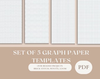 Graph paper template, set of 5 templates for beading loom brick stitch peyote, DIY pattern